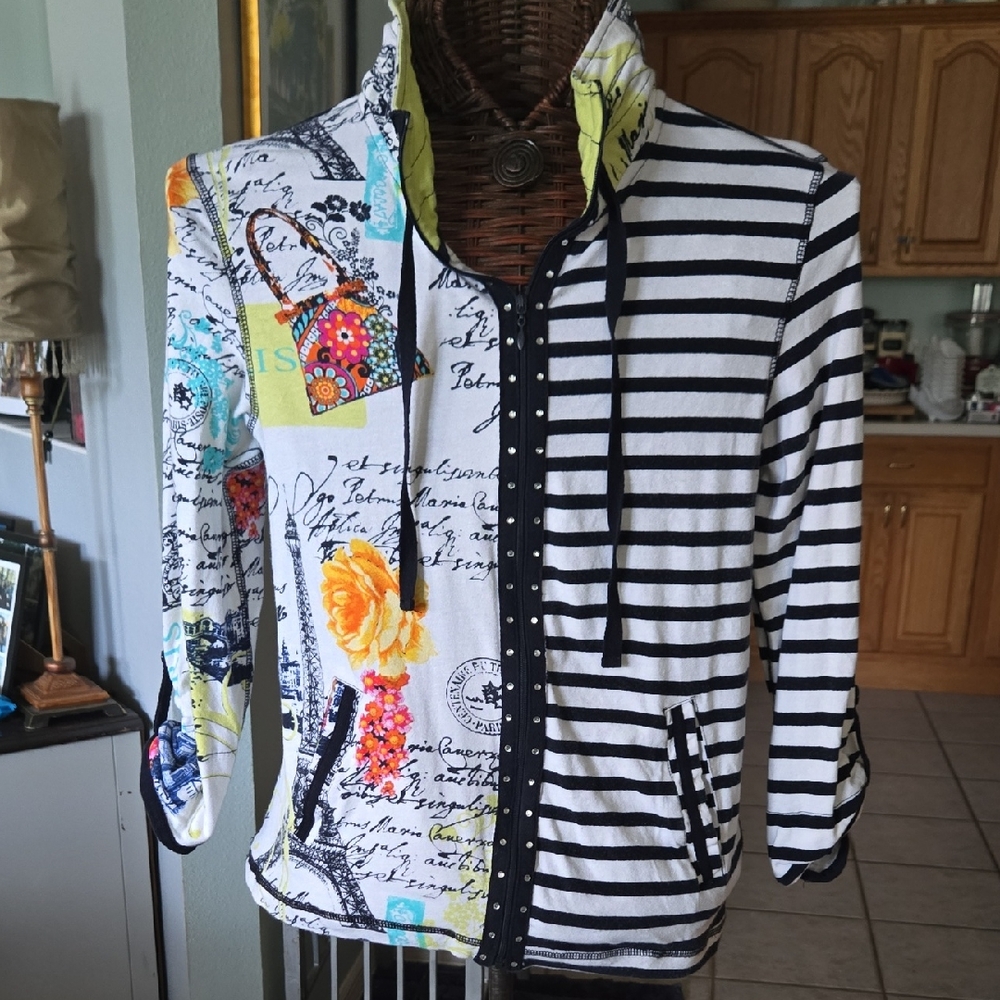 Classic Black and White Striped Sweat Jacket